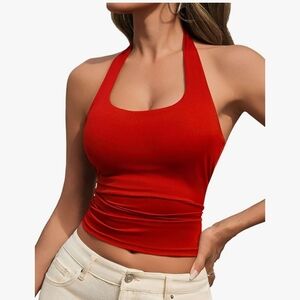 Red Halter Neck Women's Top